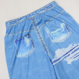 Sexy Fashion Print Strap Top Slim Flared Trousers Two-Piece Set