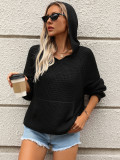 Women Autumn Winter Pullover Hooded Knitting Shirt Pocket Long Sleeve Five-Pointed Star Sweater