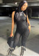 Women Summer Solid Sleeveless Stand Collar Sexy Jumpsuits