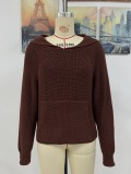 Women Autumn Winter Pullover Hooded Knitting Shirt Pocket Long Sleeve Five-Pointed Star Sweater