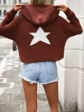 Women Autumn Winter Pullover Hooded Knitting Shirt Pocket Long Sleeve Five-Pointed Star Sweater