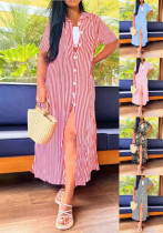 Women Summer Short Sleeve Striped Print Dress Women Summer Short Sleeve Striped Print Dress
