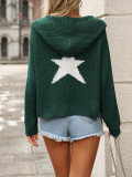 Women Autumn Winter Pullover Hooded Knitting Shirt Pocket Long Sleeve Five-Pointed Star Sweater
