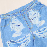 Sexy Fashion Print Strap Top Slim Flared Trousers Two-Piece Set
