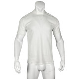 Summer Casual Simple Knitting Basic Shirt Men's High Neck Solid Color T-Shirt