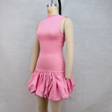 Women's Summer Fashion Sexy Sleeveless Back Hollow Slim Patchwork Pleated Dress