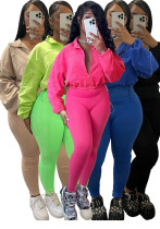 Casual Women's Zipper Elastic Buckle Slim Waist Long Sleeve Sport Two-Piece Pants Set Casual Women's Zipper Elastic Buckle Slim Waist Long Sleeve Sport Two-Piece Pants Set