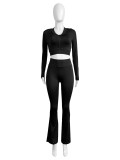 Women's Solid Color Tank Top High Waist Bell Bottom Pants Coat Sports Casual Three-Piece Set