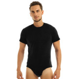 Short Sleeve Round Neck Tight Fitting Men's Bodysuit