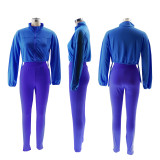 Women hooded loose long-sleeved top and long pants sports two-piece set