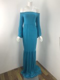 solid color off shoulder Maternity evening dress