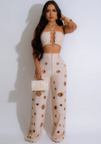 Women Sexy Top and Ripped Pants 2-piece Set Women Sexy Top and Ripped Pants 2-piece Set