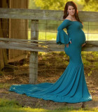 solid color off shoulder Maternity evening dress