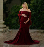 solid color off shoulder Maternity evening dress