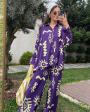 Women's Fashionable Printed Loose Top High Waist Wide Leg Pants Two-Piece Set