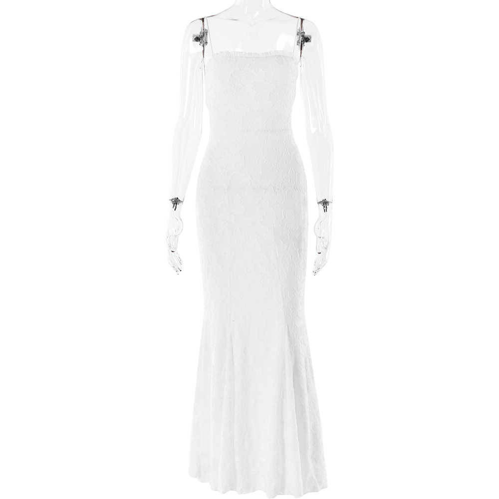 Women Suspender Backless Lace-Up Dress