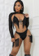Women Tassel Top and Briefs with See-Through Shoulder Set