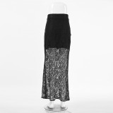 Women black lace See-Through sexy skirt