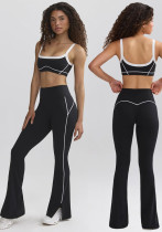 Women stretch contrast bra strap top and bell bottom long pants yoga sports two-piece suit Women stretch contrast bra strap top and bell bottom long pants yoga sports two-piece suit