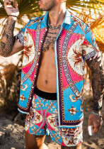 Men Summer Beach Style Printed Shirt and Shorts Two-piece Set Men Summer Beach Style Printed Shirt and Shorts Two-piece Set