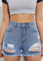 Summer Women Ripped High Waist Denim Shorts