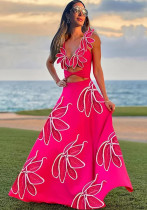 Petal Decoration One-Piece Swimsuit Long Skirt Women Holidays Set Petal Decoration One-Piece Swimsuit Long Skirt Women Holidays Set