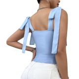 Sexy Solid Color Lace-Up Strap Camisole Tops For Women
