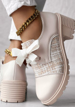 Women's autumn shoes thick heels and plaid patchwork leather shoes Women's autumn shoes thick heels and plaid patchwork leather shoes