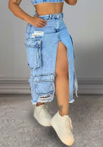 women's slit Ripped pocket Cargo Denim skirt women's slit Ripped pocket Cargo Denim skirt