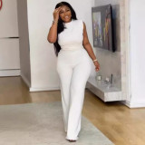 Sexy solid color sleeveless pleated wide-leg Jumpsuit