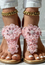 Women's sandals elastic thong open toe flower decoration flat sandals Women's sandals elastic thong open toe flower decoration flat sandals