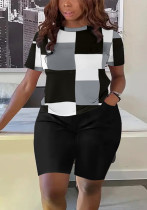 Summer women's print loose short-sleeved T-shirt shorts Casual two piece set