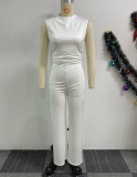 Sexy solid color sleeveless pleated wide-leg Jumpsuit