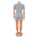 Women sports Casual Solid Crop Top and Shorts two-piece set