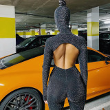 Women Summer Sexy Backless Hollow Long Sleeve Jumpsuit