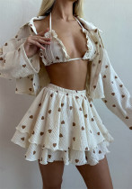 Women summer wide Heart Print three-piece Women summer wide Heart Print three-piece