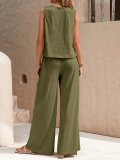 Women Casual Round Neck Top and Pants two-piece set