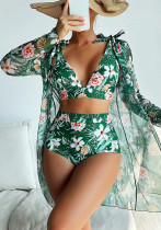 Women sexy printed bikini Swimwear Three-piece