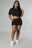 Women sports Casual Solid Crop Top and Shorts two-piece set