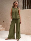 Women Casual Round Neck Top and Pants two-piece set