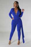 Women's Solid Color Sexy Deep V Neck Tight Fitting Long Sleeve Jumpsuit