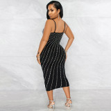Summer Women's Sexy Strap Sleeveless Beaded Mesh Club Dress