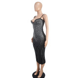 Summer Women's Sexy Strap Sleeveless Beaded Mesh Club Dress