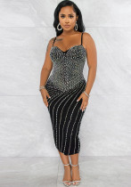 Summer Women's Sexy Strap Sleeveless Beaded Mesh Club Dress Summer Women's Sexy Strap Sleeveless Beaded Mesh Club Dress