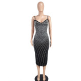 Summer Women's Sexy Strap Sleeveless Beaded Mesh Club Dress