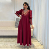 Women Muslim Sequin Beaded Patchwork Long Dress