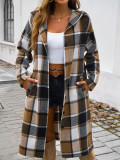 Autumn Winter Women's Casual Loose Contrast Color Buttoned Hooded Coat
