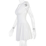 Summer Women's Sexy Deep V Neck Solid Color Strap Mini Dress