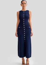 Women Summer Sleeveless Round Neck Knitting Dress Women Summer Sleeveless Round Neck Knitting Dress