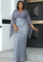 Plus Size Chic Sexy Sequined V-Neck Long Sleeve Formal Party Evening Dress Bridesmaid Dress For Women Plus Size Chic Sexy Sequined V-Neck Long Sleeve Formal Party Evening Dress Bridesmaid Dress For Women